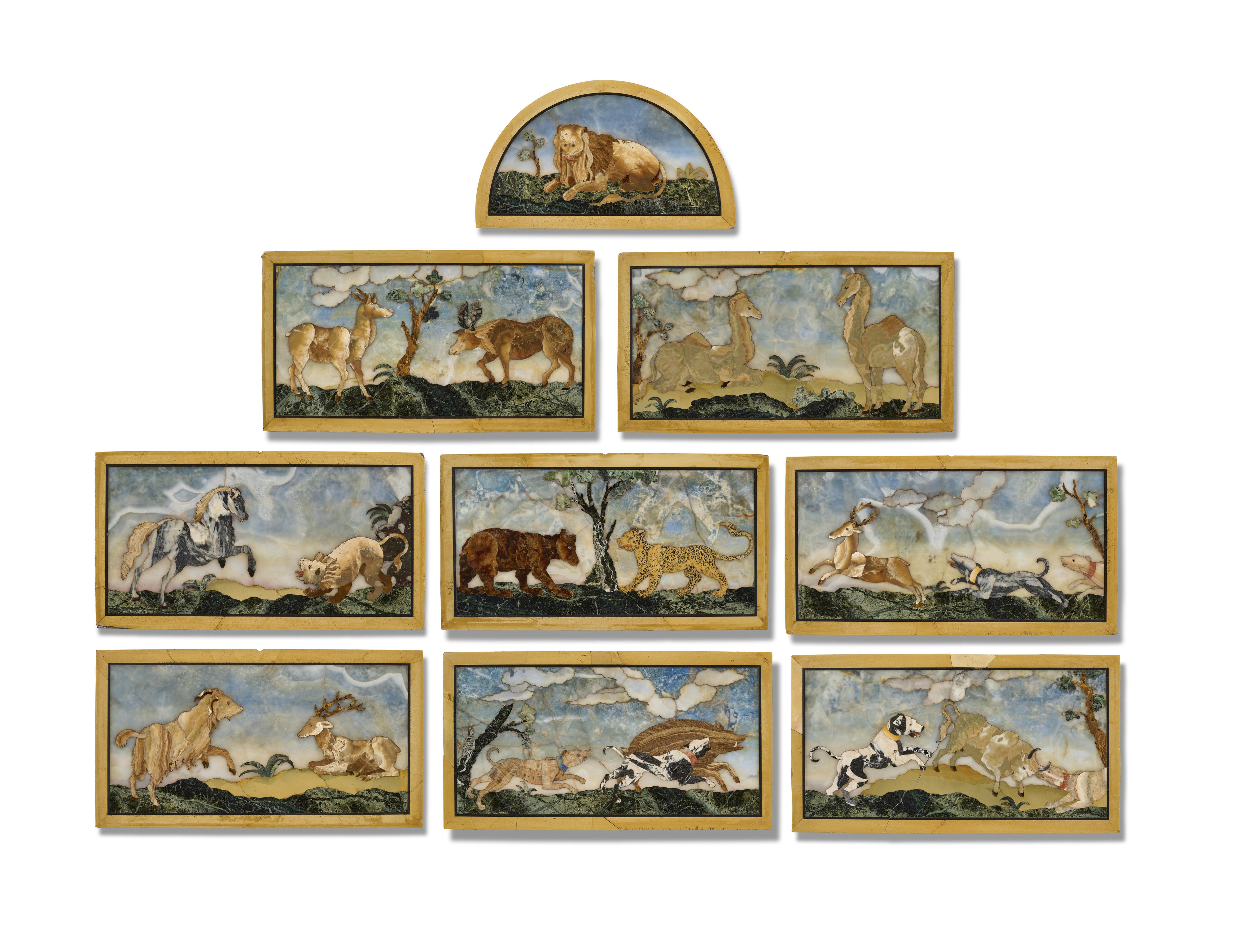 Various Animals: a set of nine pietre dure panels